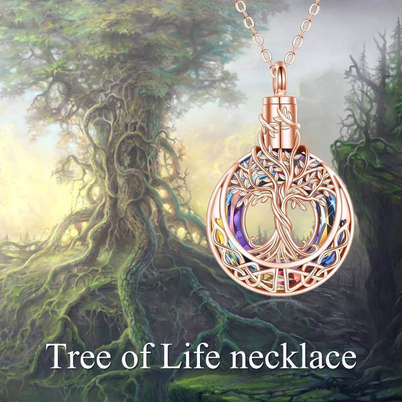Sterling Silber mit Rose vergoldet kreisförmigen Kristall Baum des Lebens & keltischen Kno-6