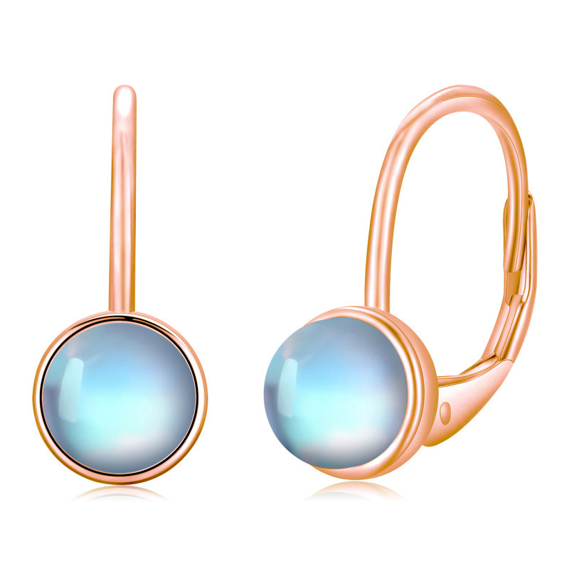 Pendientes de plata de ley con baño de oro rosa en forma circular de piedra de luna con ci-11