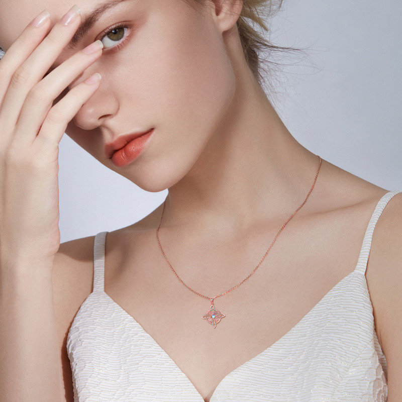 Collier en argent sterling et plaqué or rose avec pendentif nœud de sorcière en pierre de-2