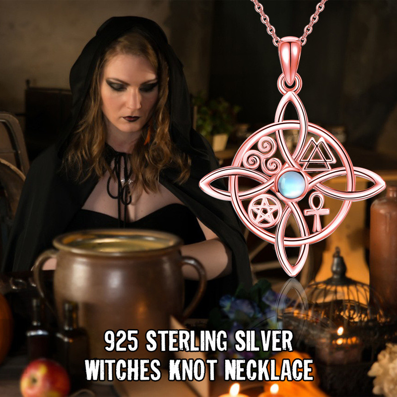 Collier en argent sterling et plaqué or rose avec pendentif nœud de sorcière en pierre de-3