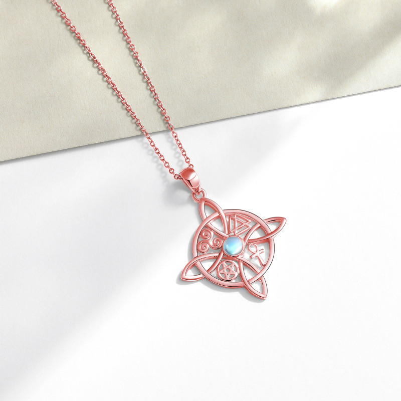 Collier en argent sterling et plaqué or rose avec pendentif nœud de sorcière en pierre de-4