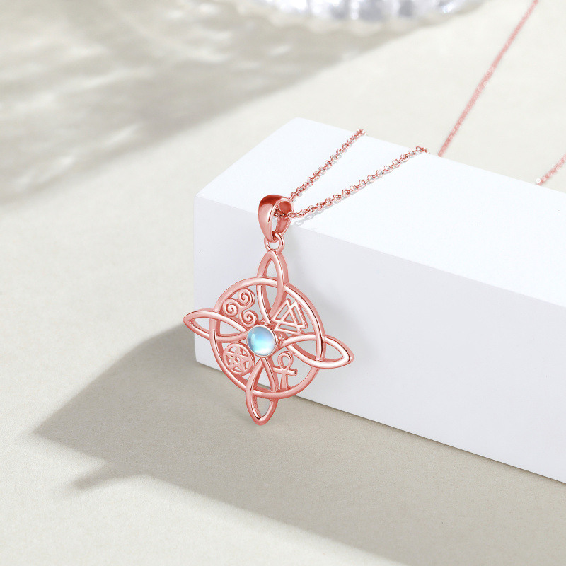 Collier en argent sterling et plaqué or rose avec pendentif nœud de sorcière en pierre de-6