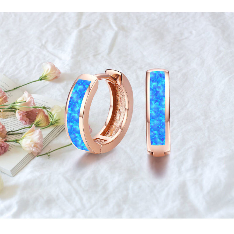Aros de plata de ley con baño de oro rosa y forma circular de ópalo para madres hermanas-4