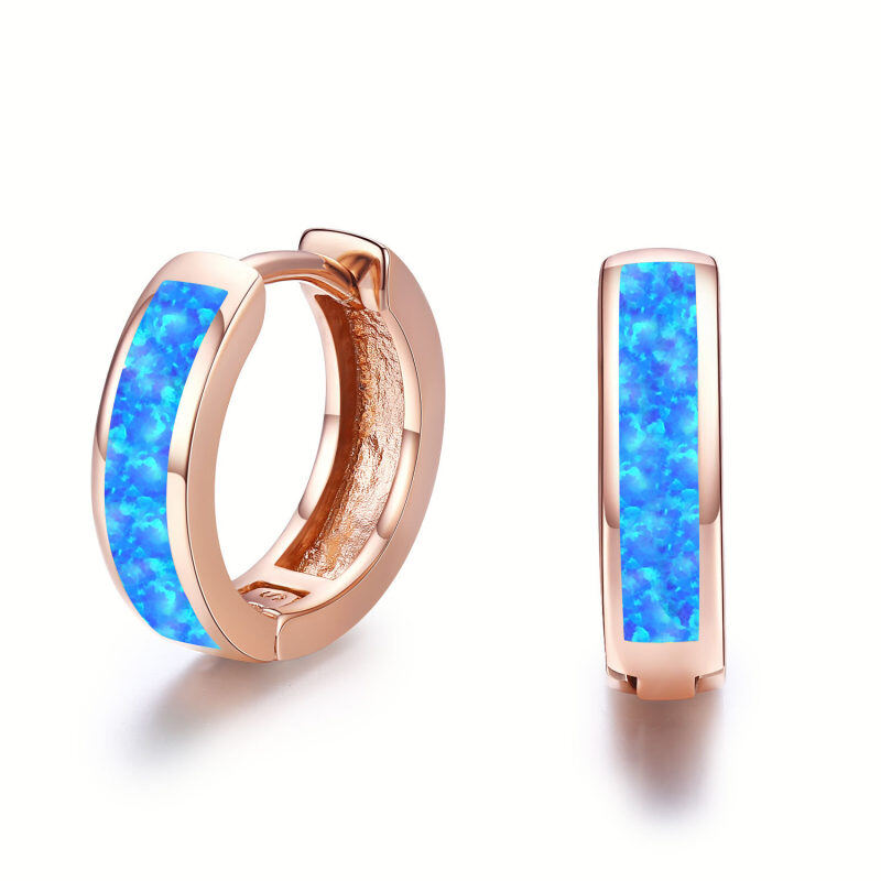 Aros de plata de ley con baño de oro rosa y forma circular de ópalo para madres hermanas-1