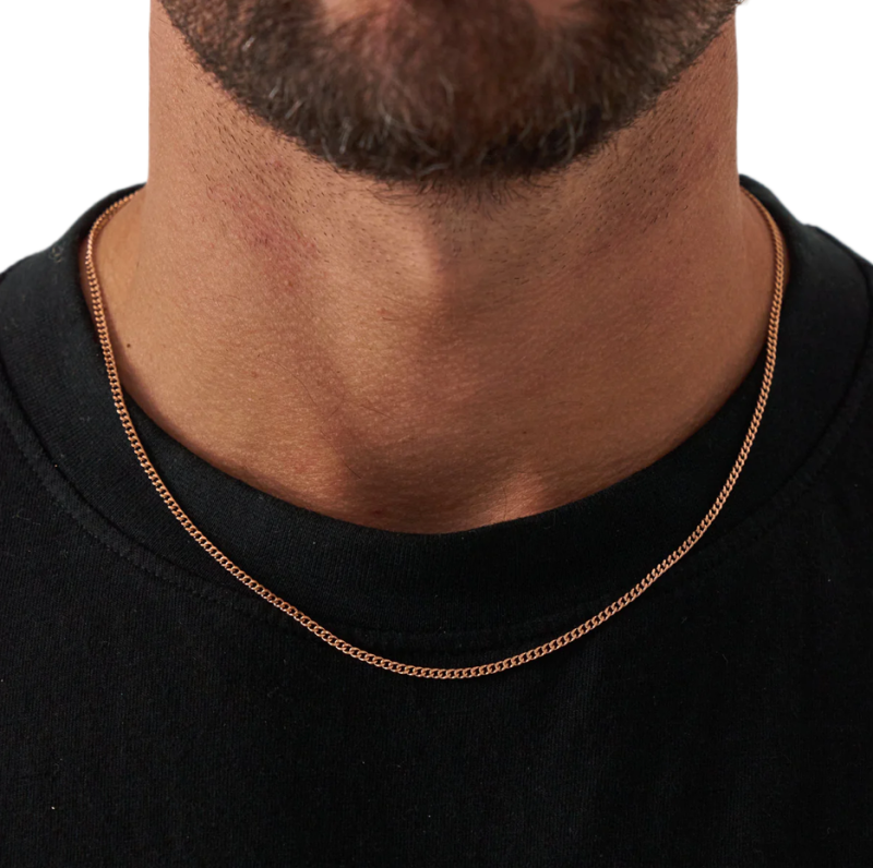 Cadena Connell de plata de ley con baño de oro rosa para hombre, 2 mm-2