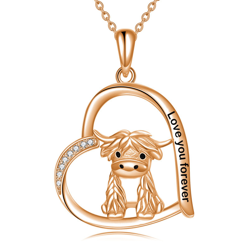 Halskette aus Sterlingsilber mit rosévergoldetem Highland-Kuh-Anhänger. Ich liebe dich für immer für deine Mutter-10