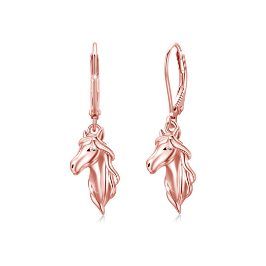 Sterling zilver met roségoud vergulde paarden oorbellen met hefboom