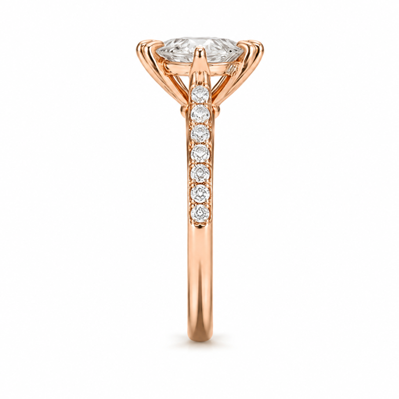 Verlobungsring aus 10-karätigem Roségold mit Marquise-Schliff, im Labor gezüchtetem Diamanten, individueller Ost-West-Fassung und verstecktem Halo-3