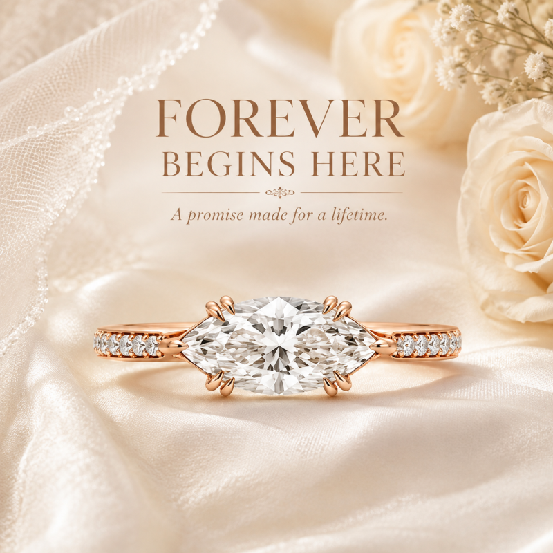 Verlobungsring aus 10-karätigem Roségold mit Marquise-Schliff, im Labor gezüchtetem Diamanten, individueller Ost-West-Fassung und verstecktem Halo-5