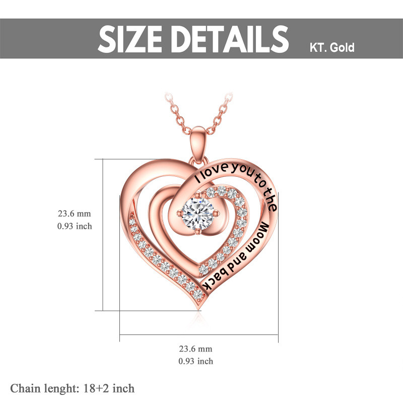 Halskette aus Sterlingsilber mit rosévergoldetem Moissanit-Herzanhänger und Gravur für Damen-4