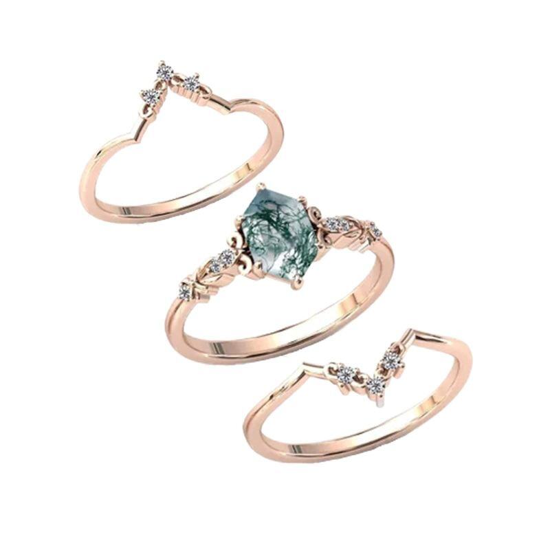 Bague de fiançailles ovale en argent sterling plaqué or rose et agate mousse, représentant un avion-4