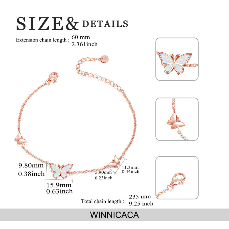 Pulsera de plata de ley con colgante de mariposa de ópalo chapado en oro rosa-4