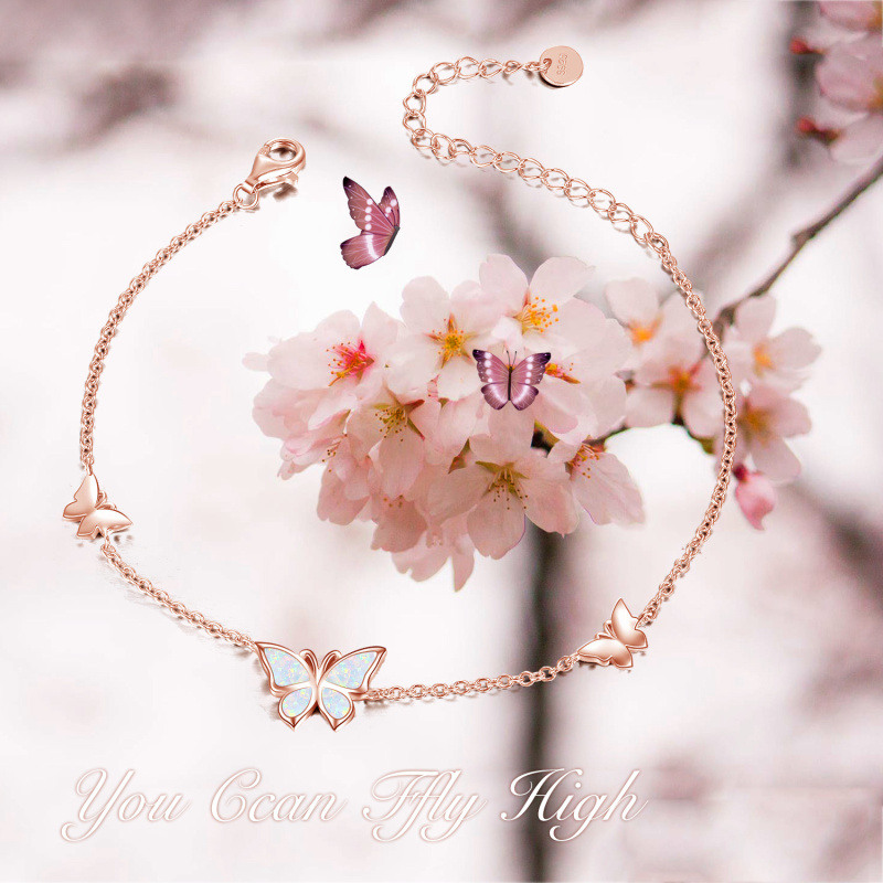 Pulsera de plata de ley con colgante de mariposa de ópalo chapado en oro rosa-5