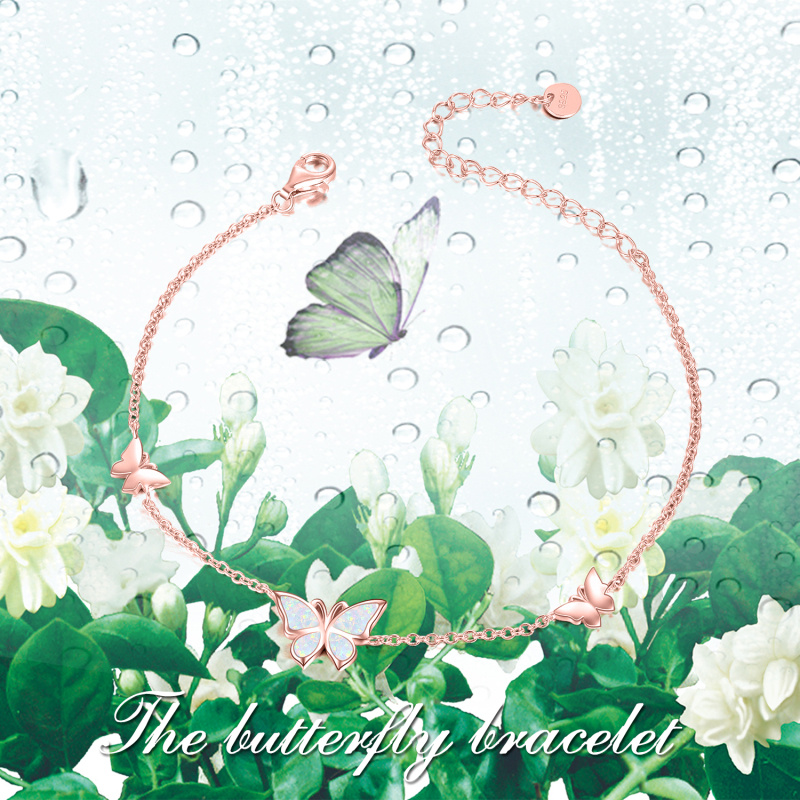 Pulsera de plata de ley con colgante de mariposa de ópalo chapado en oro rosa-7