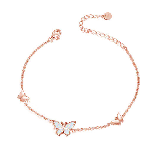 Sterling Silver with Rose Gold Plated Opal Butterfly Charm Bracelet