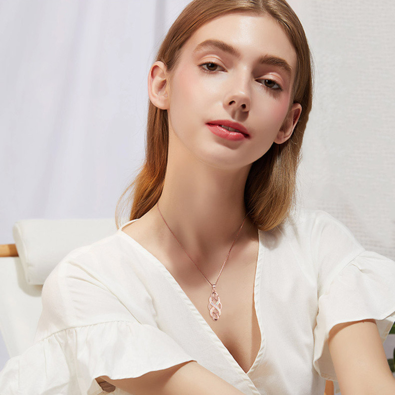 Collar con colgante de nudo celta de ópalo bañado en oro rosa y plata de ley-2