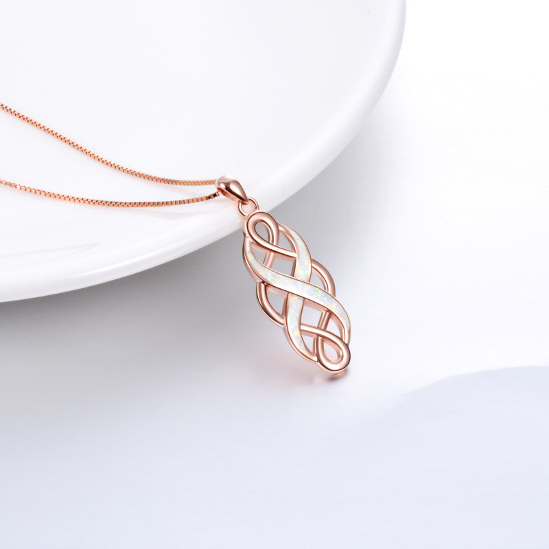 Collar con colgante de nudo celta de ópalo bañado en oro rosa y plata de ley-4
