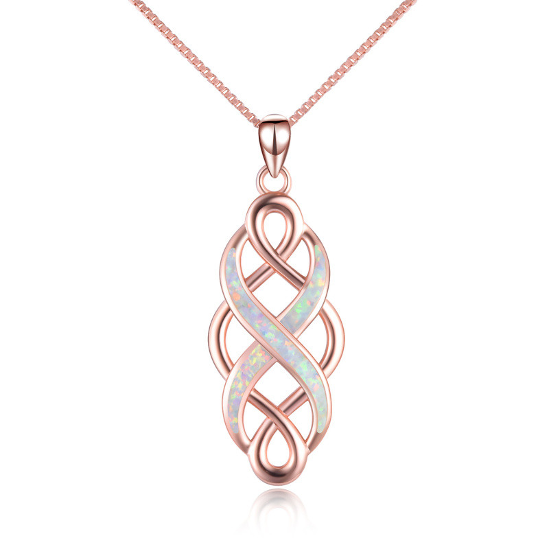 Collar con colgante de nudo celta de ópalo bañado en oro rosa y plata de ley-1