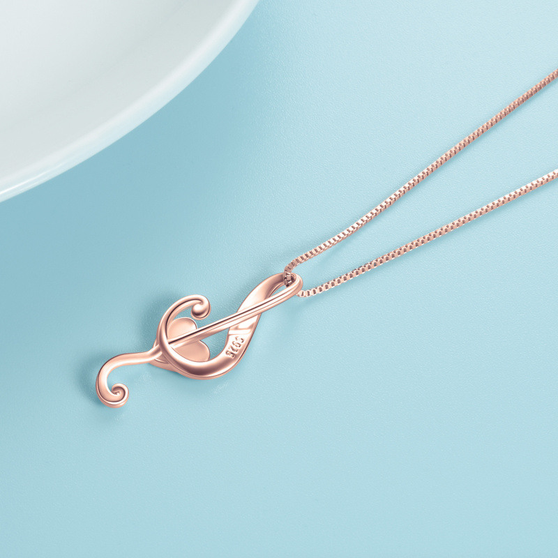 Collar con símbolo musical en forma de corazón de ópalo chapado en oro rosa y plata de ley para mujer-4