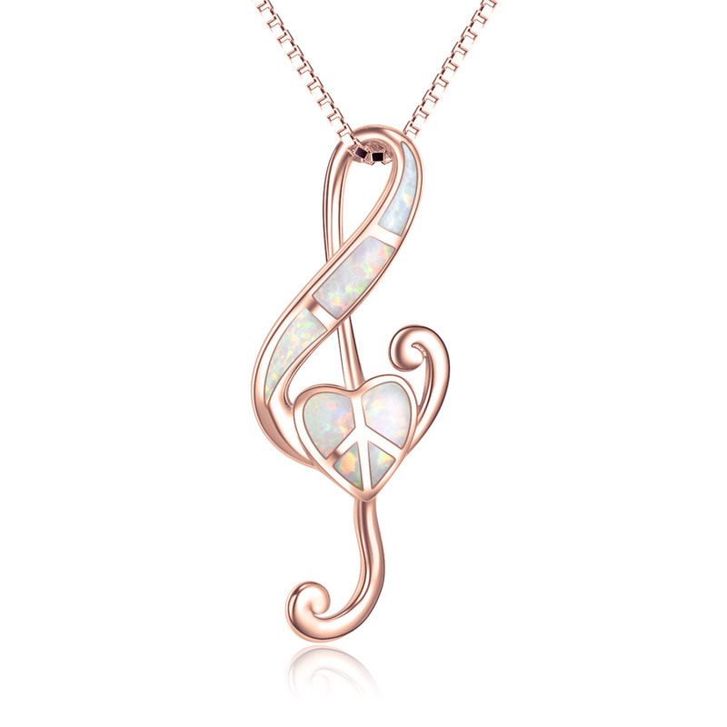 Collar con símbolo musical en forma de corazón de ópalo chapado en oro rosa y plata de ley para mujer-1