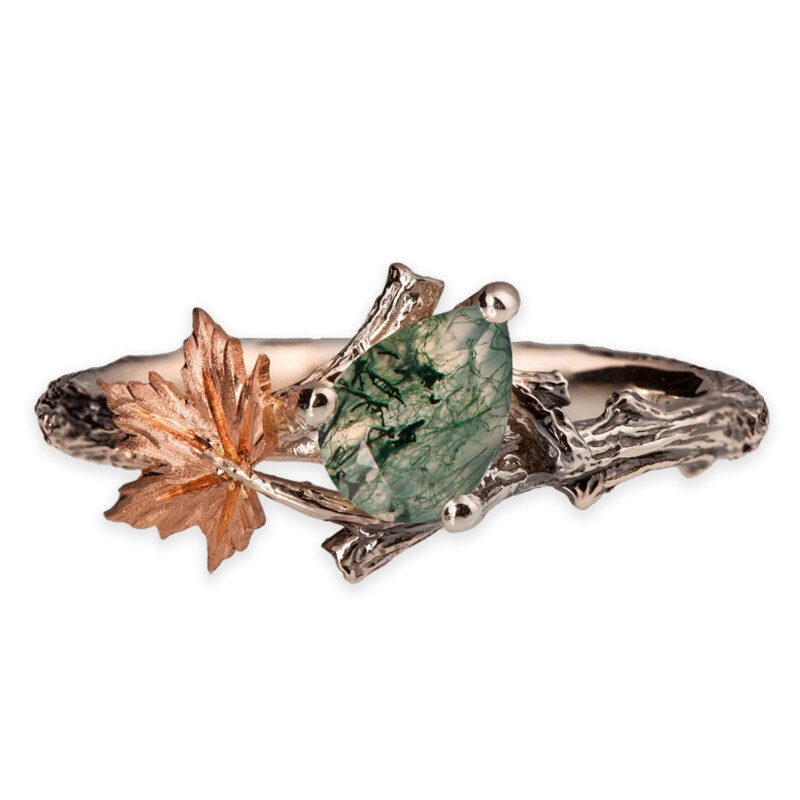 Sterling Silber mit Roségold plattiertem birnenförmigem Achat, personalisierte Gravur, Tropfenförmiger Verlobungsring-20