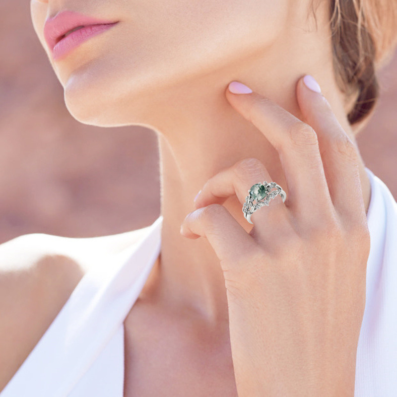Bague de fiançailles en argent sterling et plaqué or rose avec agate ronde Ivy Moss-2