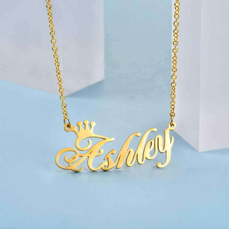 Collar con colgante de nombre clásico personalizado de plata de ley con corona chapada en oro blanco para mujer-5