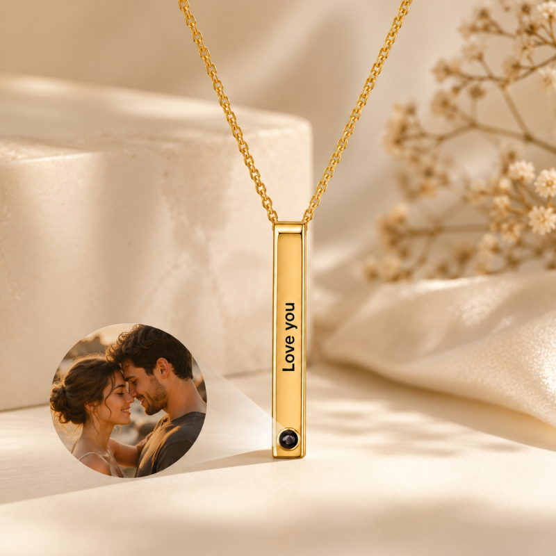14K Gold Personalized Projection Engravable Pendant Necklace for Men-3