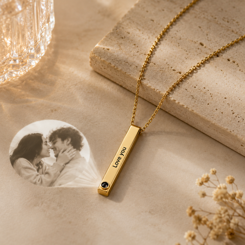 14K Gold Personalized Projection Engravable Pendant Necklace for Men-4