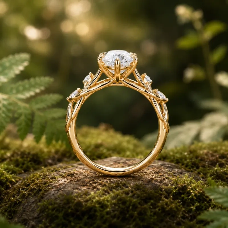Verlobungsring aus 18-karätigem Gold mit 1 bis 3 Karat birnenförmigem, im Labor gezüchtetem Diamanten im Ivy-Design, inspiriert von der Natur.-3