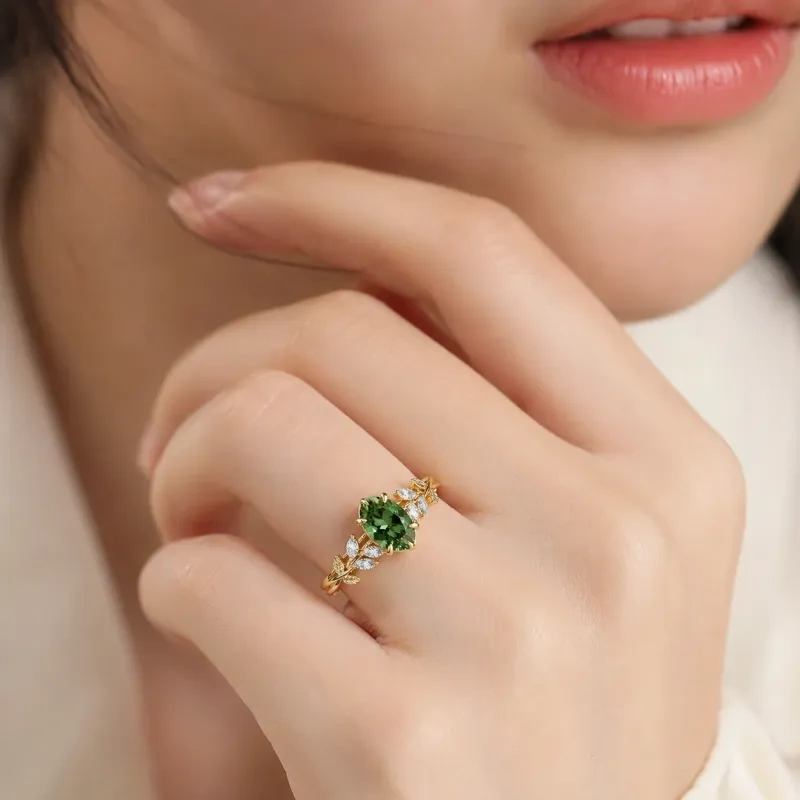 Anel de Noivado Personalizado Inspirado na Natureza com Diamante de Peridoto em Corte Marquise de 1 a 6 Quilates em Ouro 14K-3