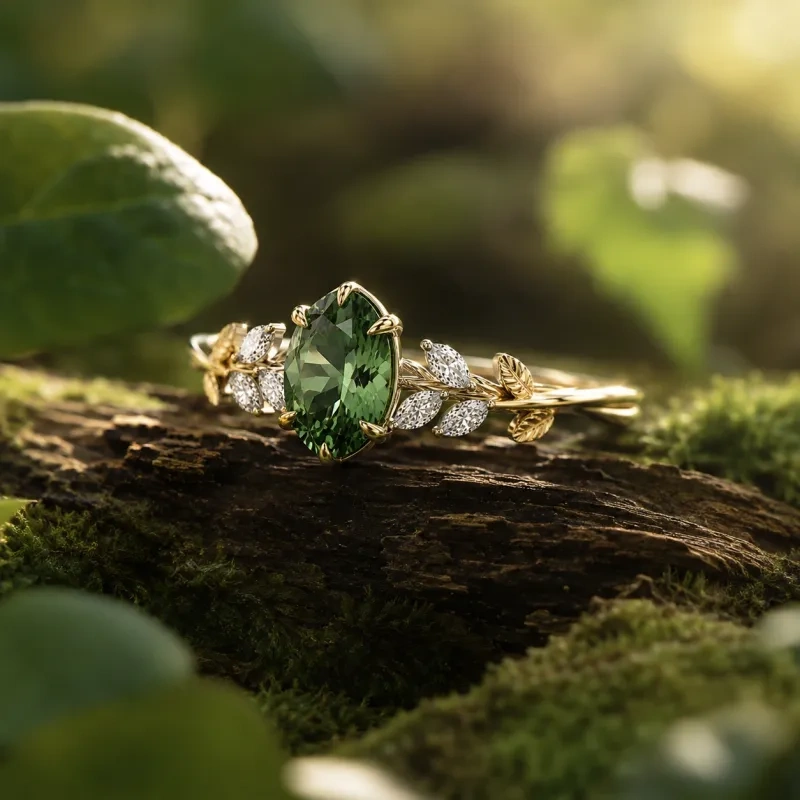Anel de Noivado Personalizado Inspirado na Natureza com Diamante de Peridoto em Corte Marquise de 1 a 6 Quilates em Ouro 14K-4