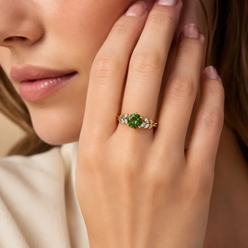 14K Gold 1 to 6 CT Round Cut Gem Custom Ivy Natural Inspired Engagement Ring-2