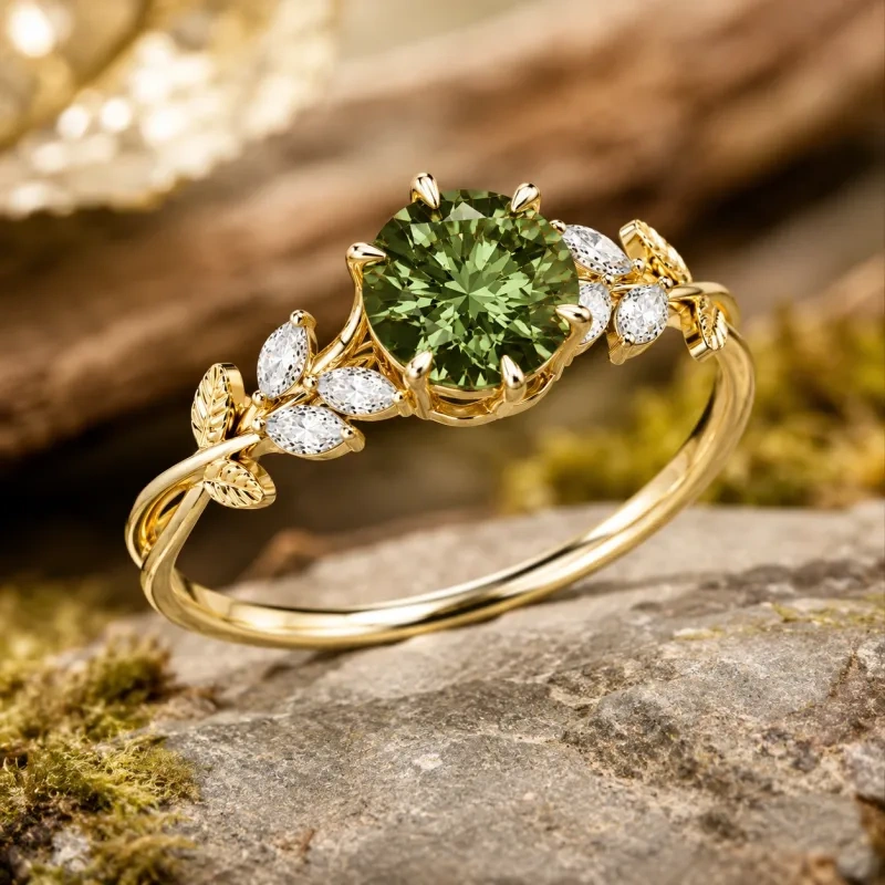 14K Gold 1 to 6 CT Round Cut Gem Custom Ivy Natural Inspired Engagement Ring-3