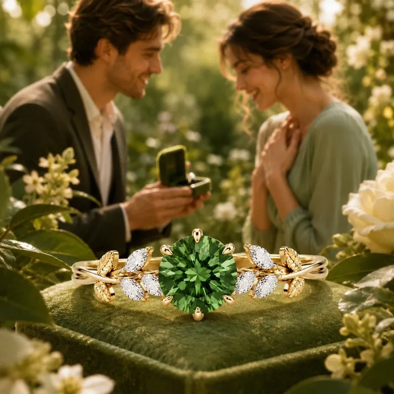 14K Gold 1 to 6 CT Round Cut Gem Custom Ivy Natural Inspired Engagement Ring-4