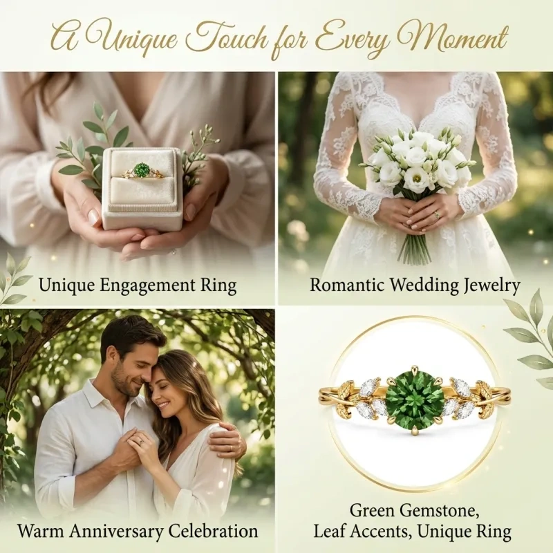 14K Gold 1 to 6 CT Round Cut Gem Custom Ivy Natural Inspired Engagement Ring-5