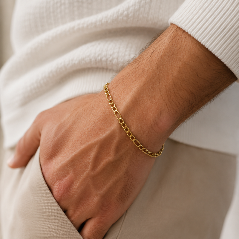 Bracelet à maillons Figaro en or 10K de 3,5 mm pour hommes-2