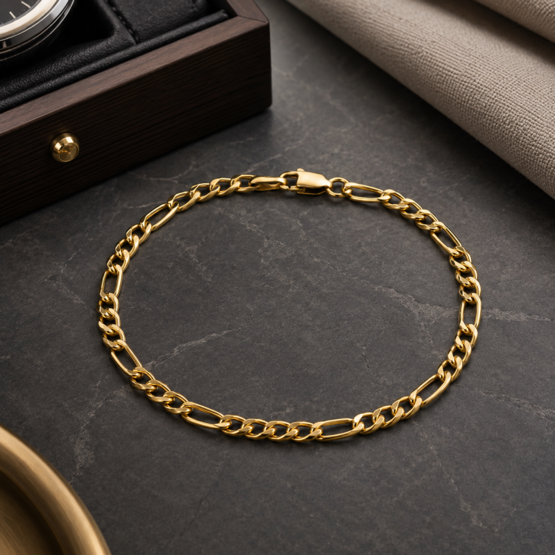 Bracelet à maillons Figaro en or 10K de 3,5 mm pour hommes-3