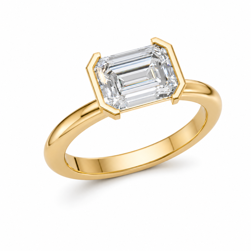 Bague de fiançailles solitaire en or 14 carats avec diamant de laboratoire taille émeraude de 2 carats, serti est-ouest-3