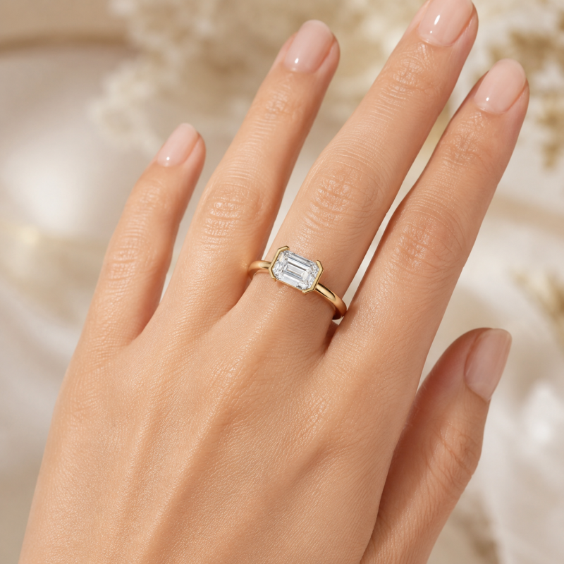 Bague de fiançailles solitaire en or 14 carats avec diamant de laboratoire taille émeraude de 2 carats, serti est-ouest-2