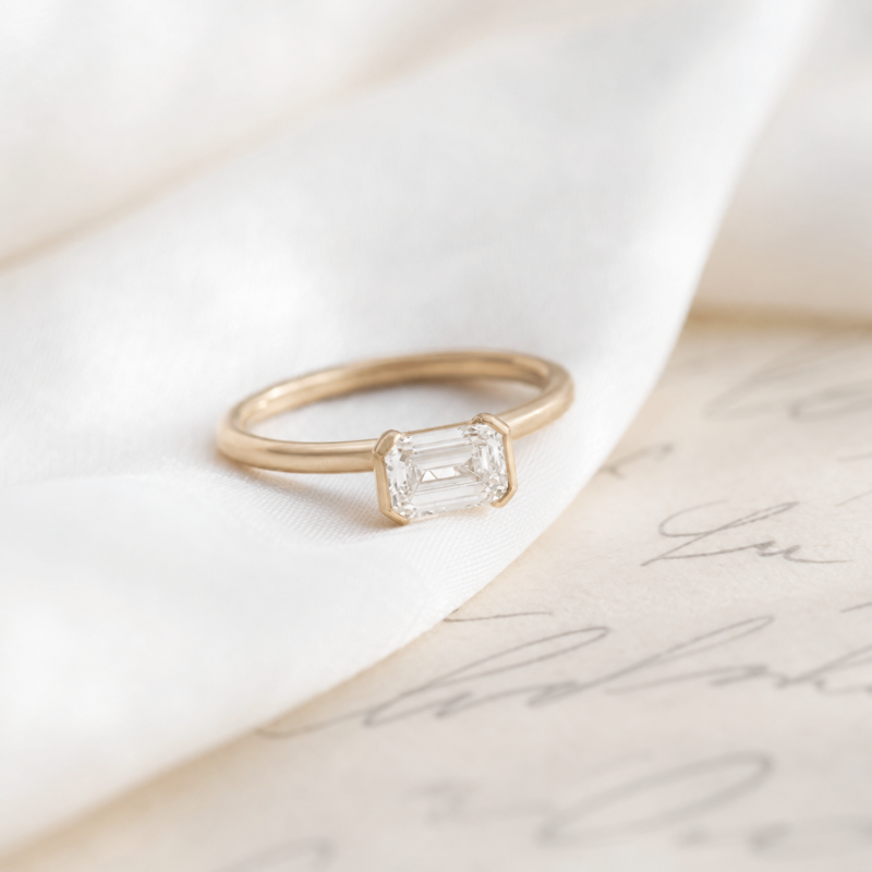 Bague de fiançailles solitaire en or 14 carats avec diamant de laboratoire taille émeraude de 2 carats, serti est-ouest-4
