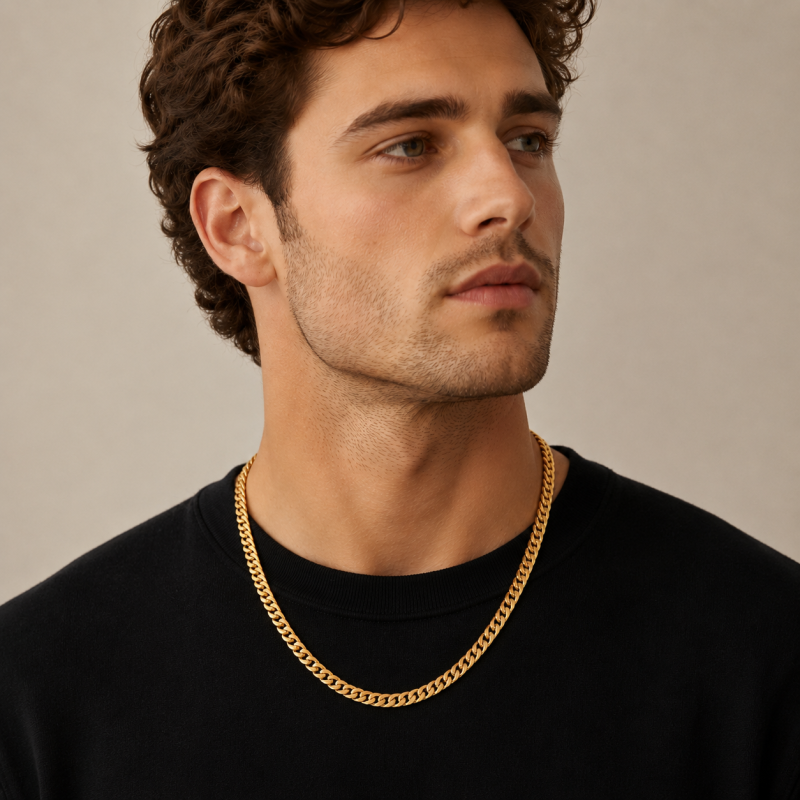18K Gold 5.5MM Curb Chain Necklace for Men-2