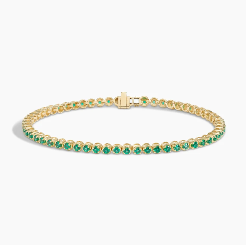 Pulsera de cadena de tenis para pareja con esmeraldas creadas en laboratorio en oro blanco de 18K-1