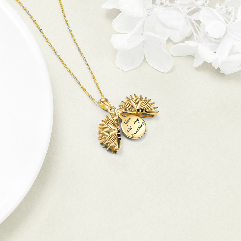 Collier en argent sterling avec pendentif abeille tournesol plaqué or jaune, gravure persoalisée pour unisexe-4