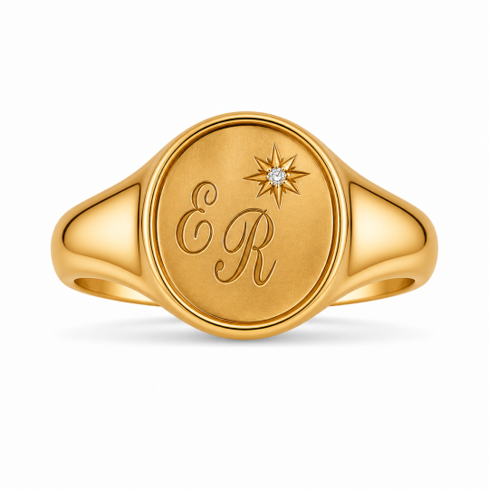Sterling Silver with Yellow Gold Plated Birthstone Personalized Initial Letter Signet Ring for Men