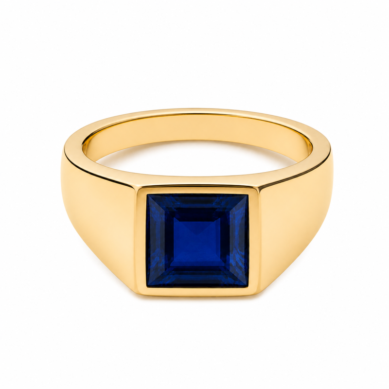 Sterling Silver with Yellow Gold Plated Birthstone Signet Ring for Men-1