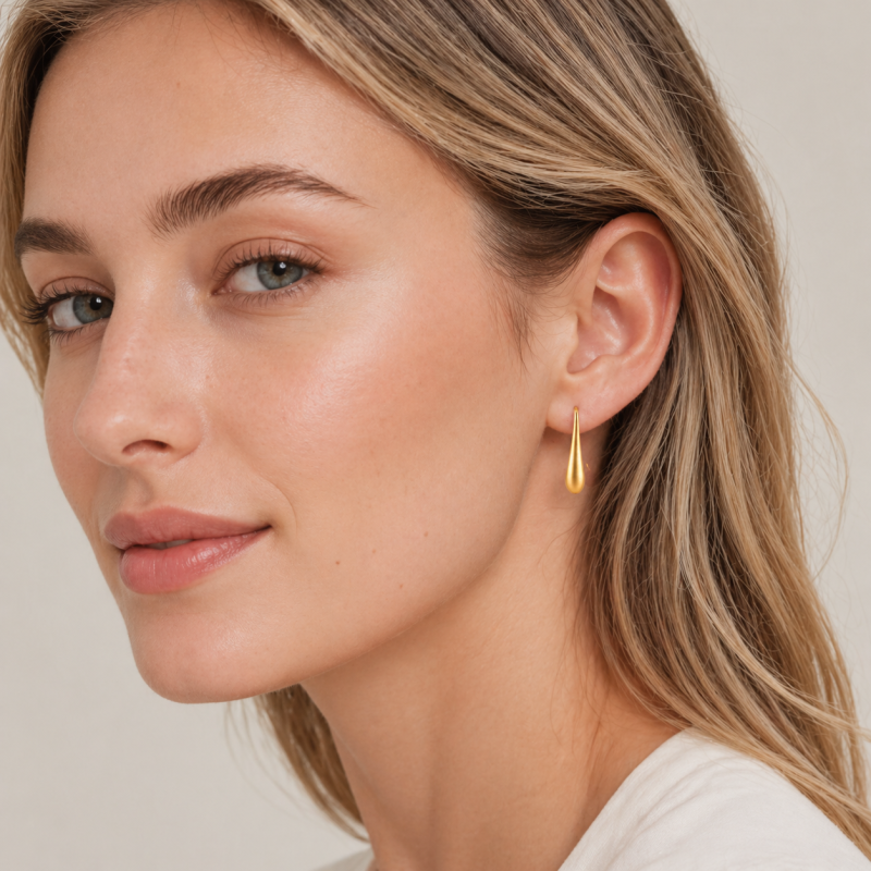 Sterling Silver with Yellow Gold Plated Brushed Finish Teardrop Drop Earrings-2