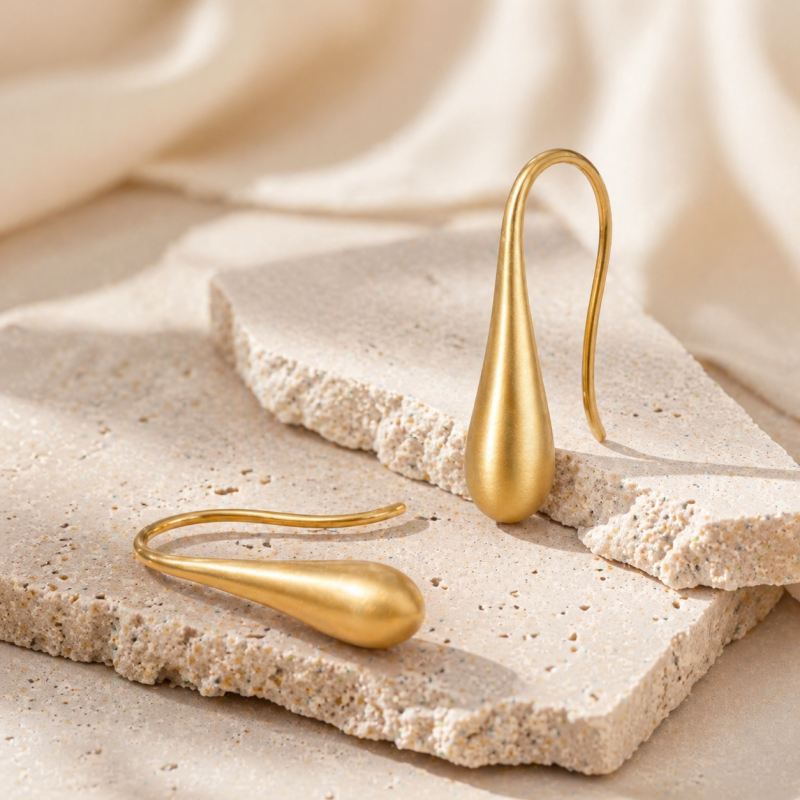 Sterling Silver with Yellow Gold Plated Brushed Finish Teardrop Drop Earrings-3