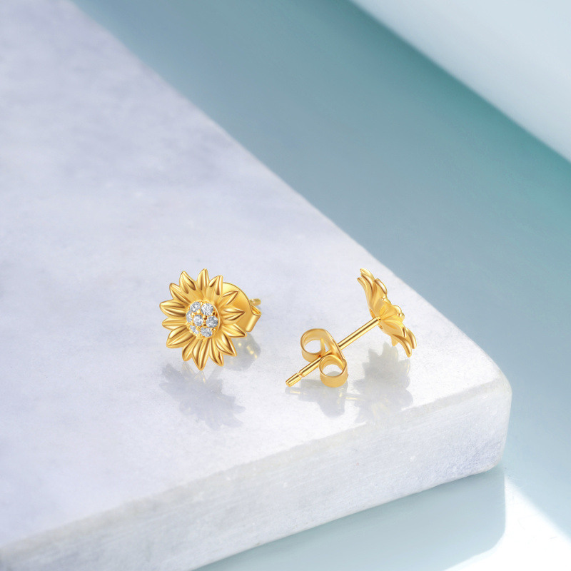 Pendientes de plata de ley con baño de oro amarillo con forma circular de circonita giraso-4