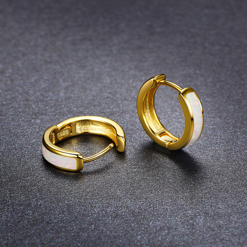 Aros de plata de ley con baño de oro amarillo y forma circular de ópalo para madres hermanas-5